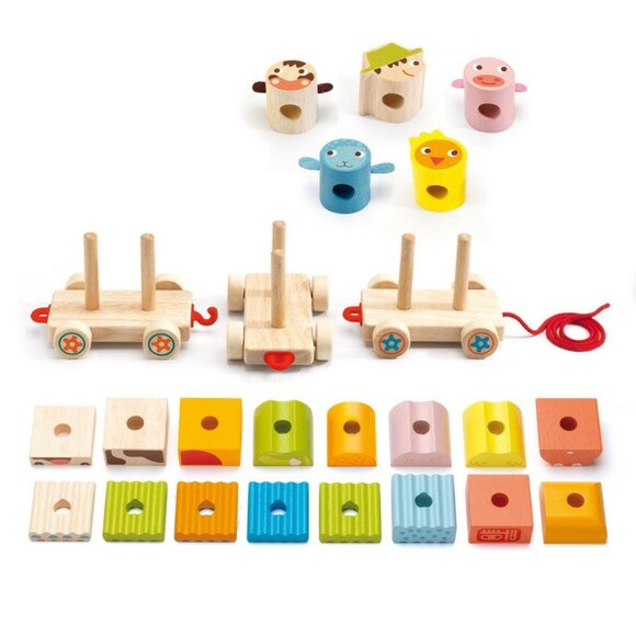 New Sealed Djeco Creaferme Wooden Train Push/Pull Along Stacking Toy - Picture 4 of 16